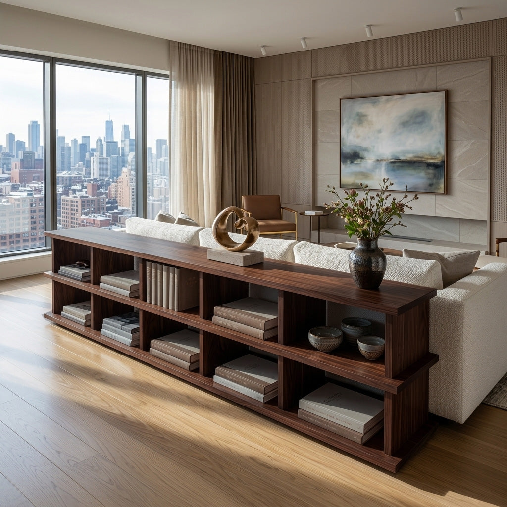 Modern Long Wooden Bookshelf For Living Room Storage - Image 7