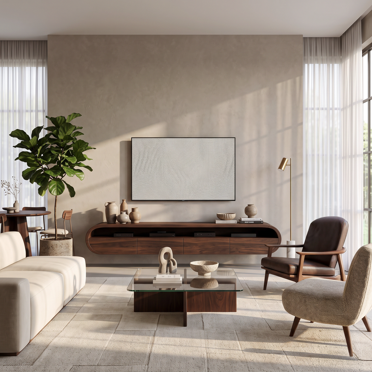 Modern Floating TV Console With Rounded Design For Living Room - Image 7