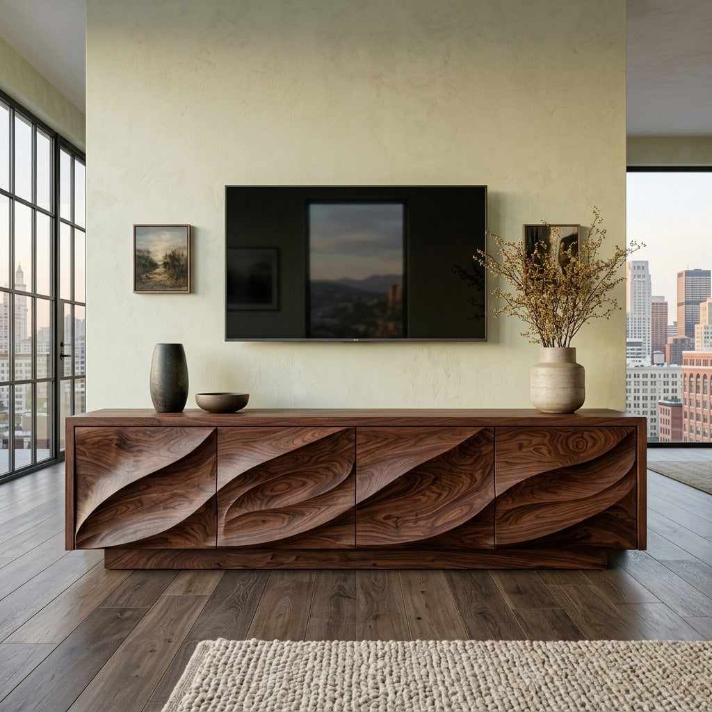 Modern Organic Wood TV Cabinet For Living Room - Image 4