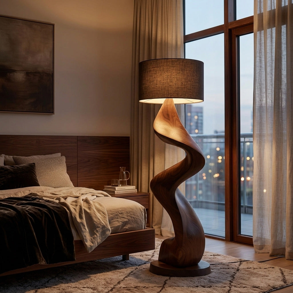 Modern Natural Wood Sculptural Floor Lamp For Living Room Decor - Image 7
