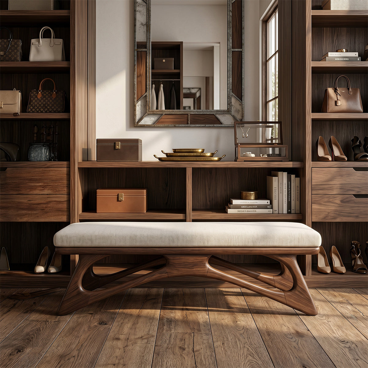 Modern Flowing Wood Bench For Furniture Accent - Image 7