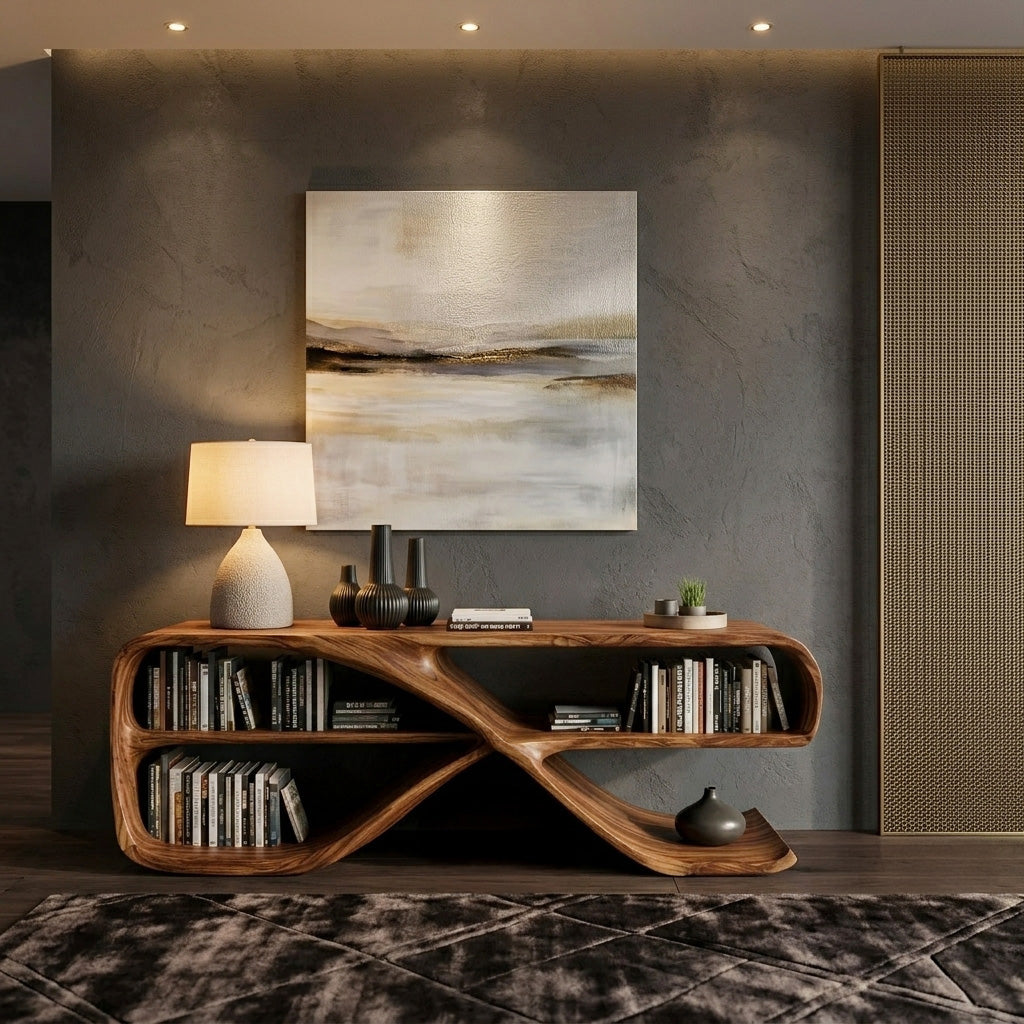 Modern Organic Wooden Console Table For Living Decor - Image 6