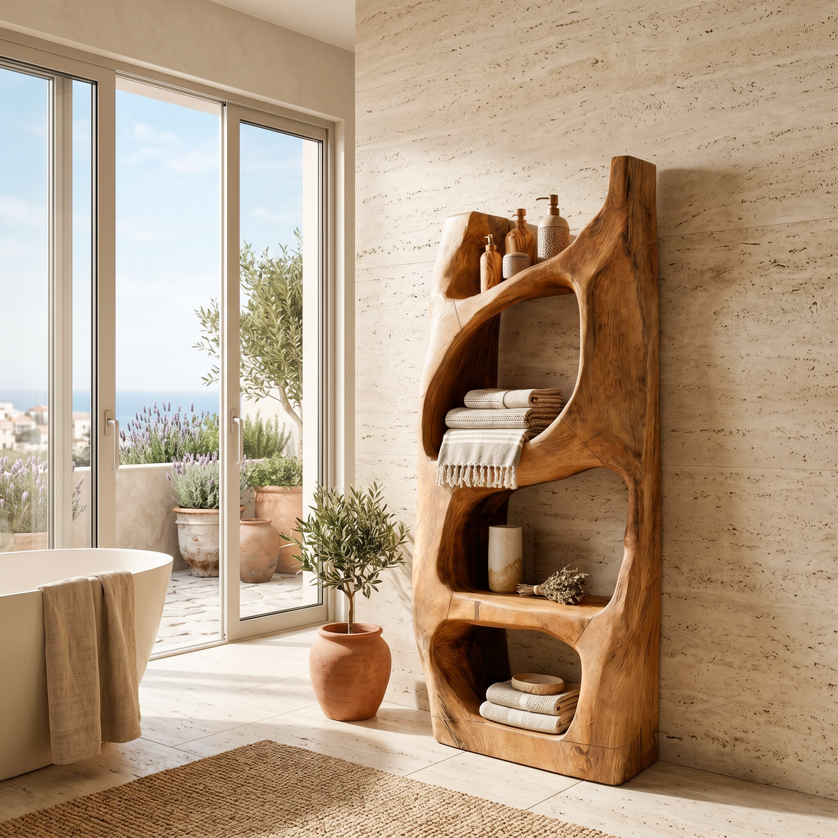 Handcrafted Sculptural Bathroom Shelf For Towels Or Spa Storage - Image 6
