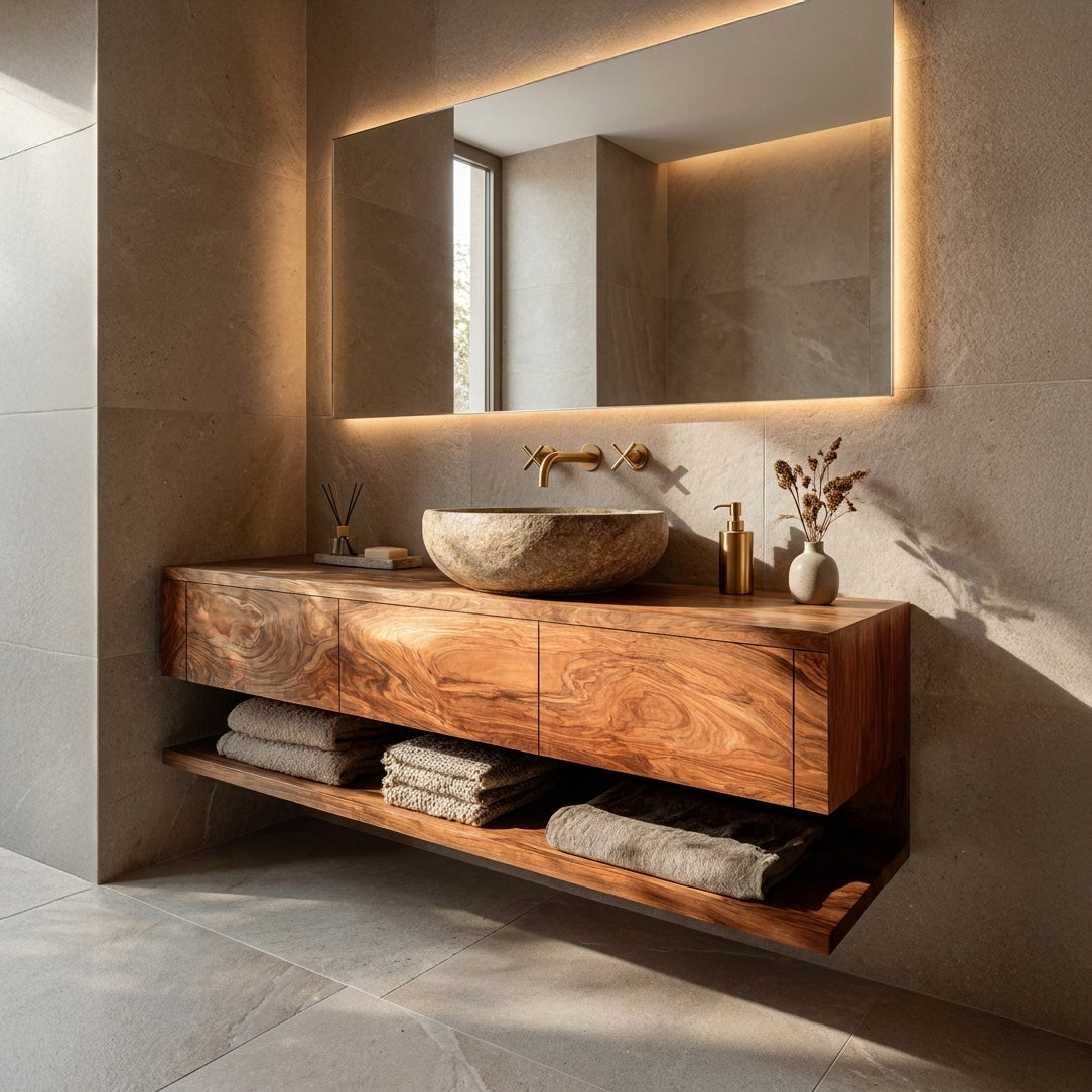 Mid Century Wooden Floating Bathroom Vanity For Bathroom - Image 6