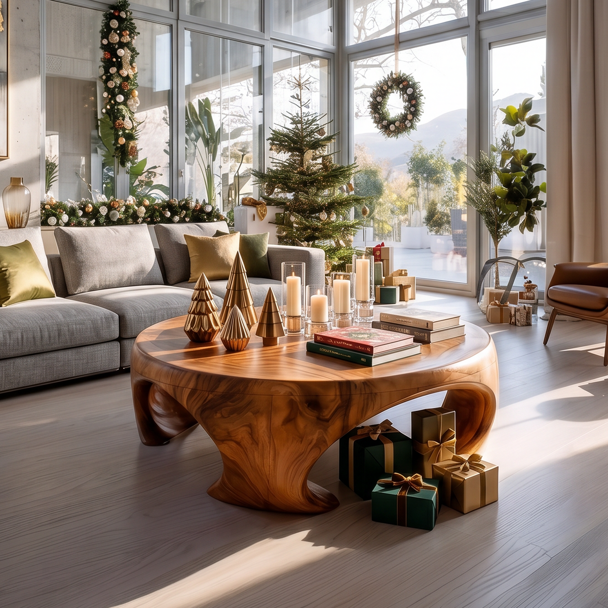 Farmhouse Wooden Coffee Table For Living Room Holiday Decoration - Image 6