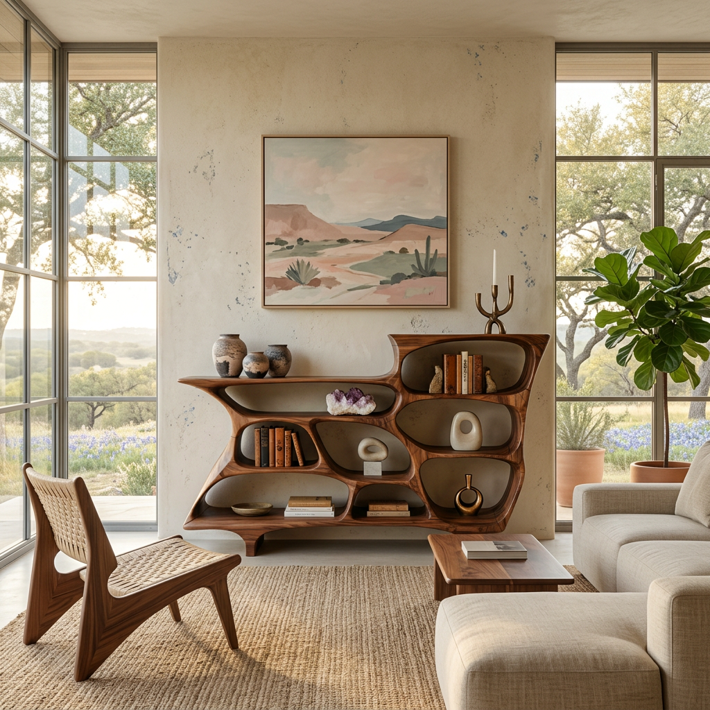 Contemporary Organic Bookshelf With Open Shelves For Living Room Or Office - Image 6