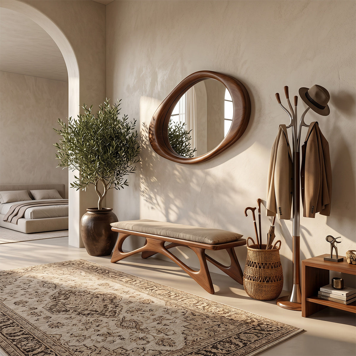 Modern Flowing Wood Bench For Furniture Accent - Image 6