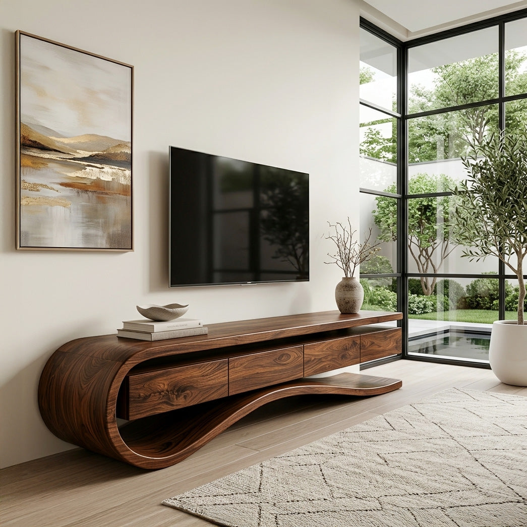 Contemporary Curved Rounded TV Console For Designer Living Room - Image 6