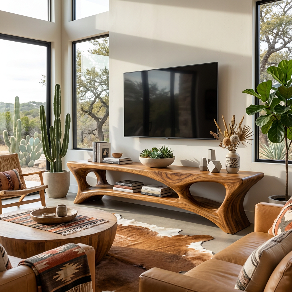 Organic Wood TV Stand With Open Shelf For Living Space - Image 6