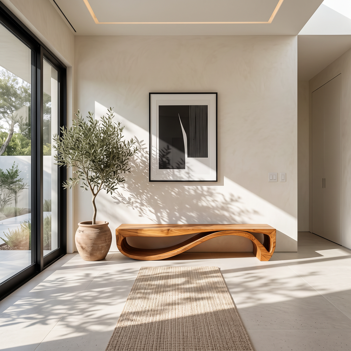 Sculptural Bench With Wave Design For Entryway - Image 6