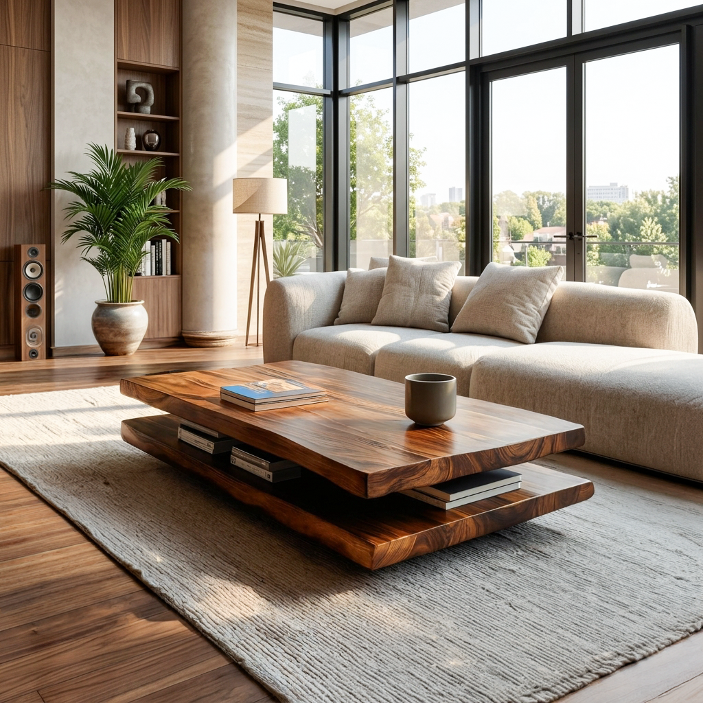 Elegant Wooden Coffee Table Two Layers For Living Room - Image 6