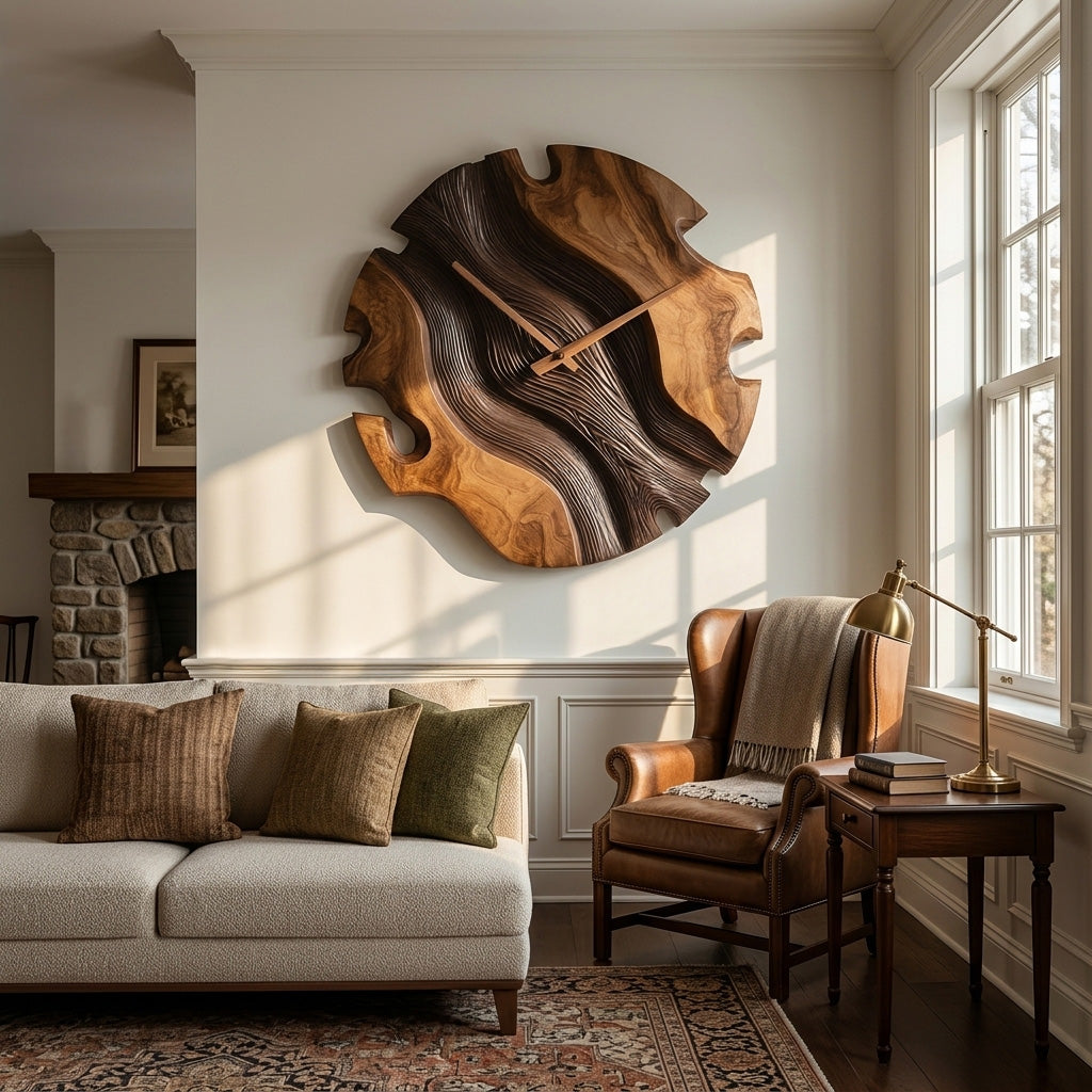 Elegant Sculptural Wooden Wall Clock For Living Room - Image 3