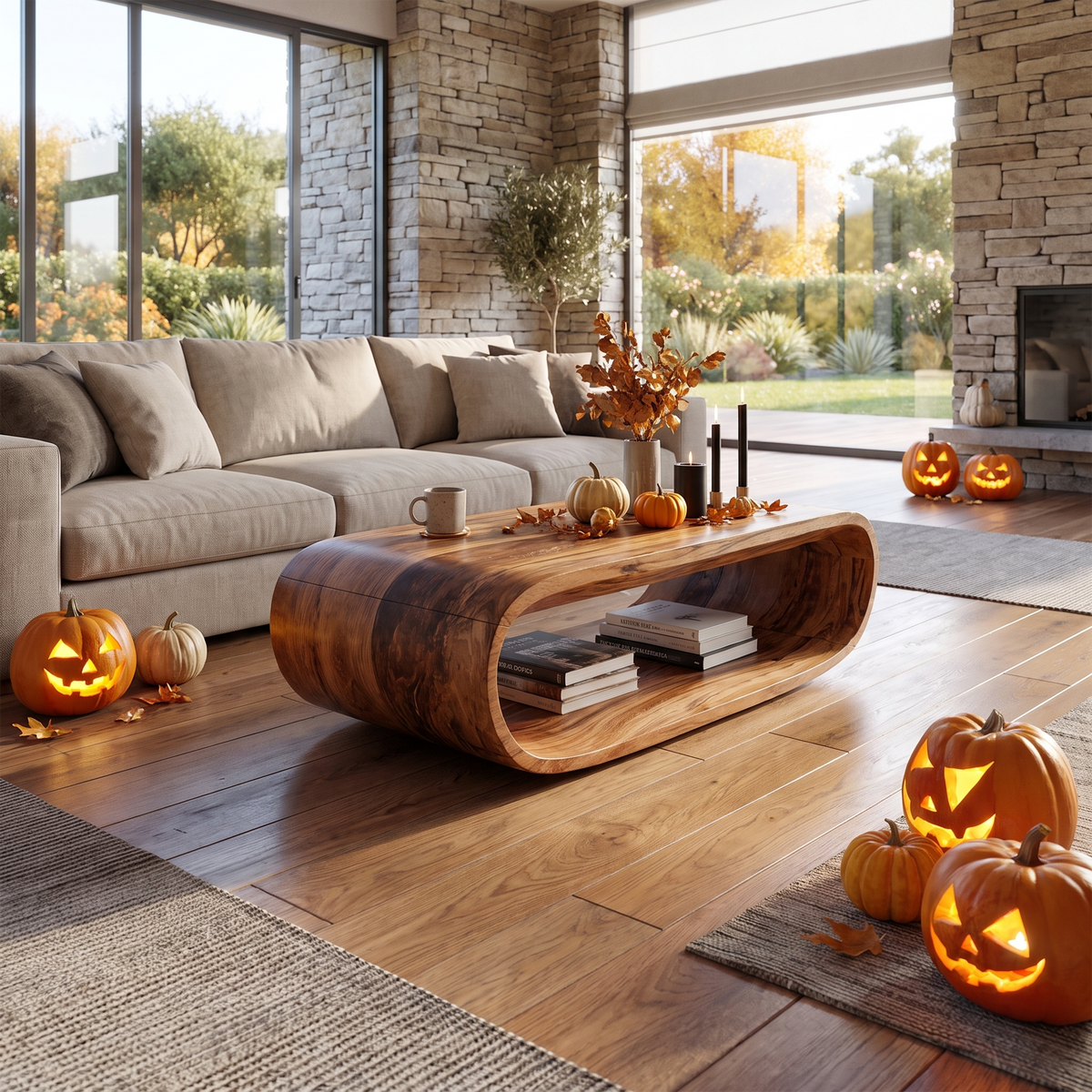 Mid Century Wooden Live Edge Coffee Table For Living Room Halloween Decor - Image 6