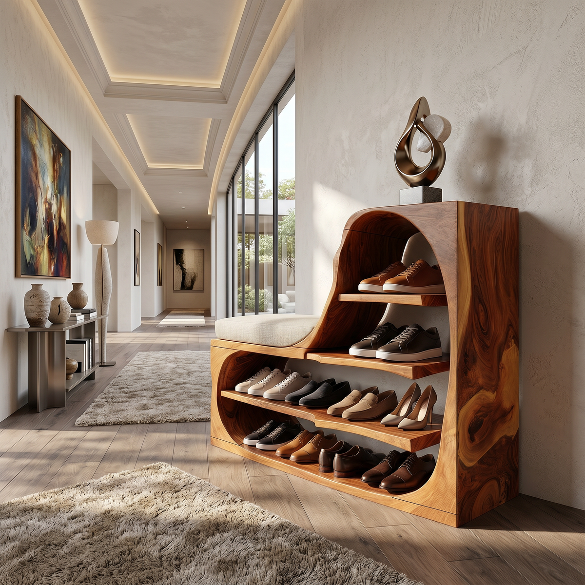 Rustic Shoe Bench Rack For Entryway Hallway Storage Corner - Image 5