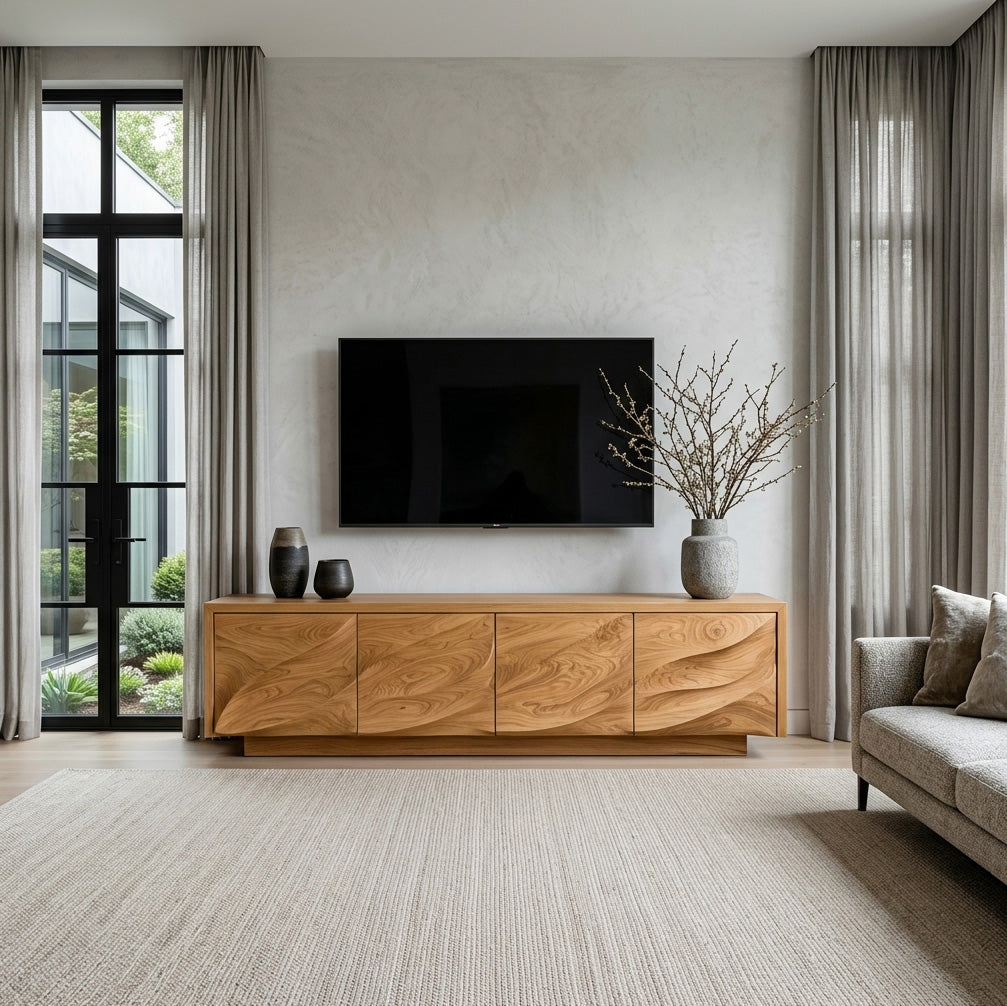 Modern Organic Wood TV Cabinet For Living Room - Image 6