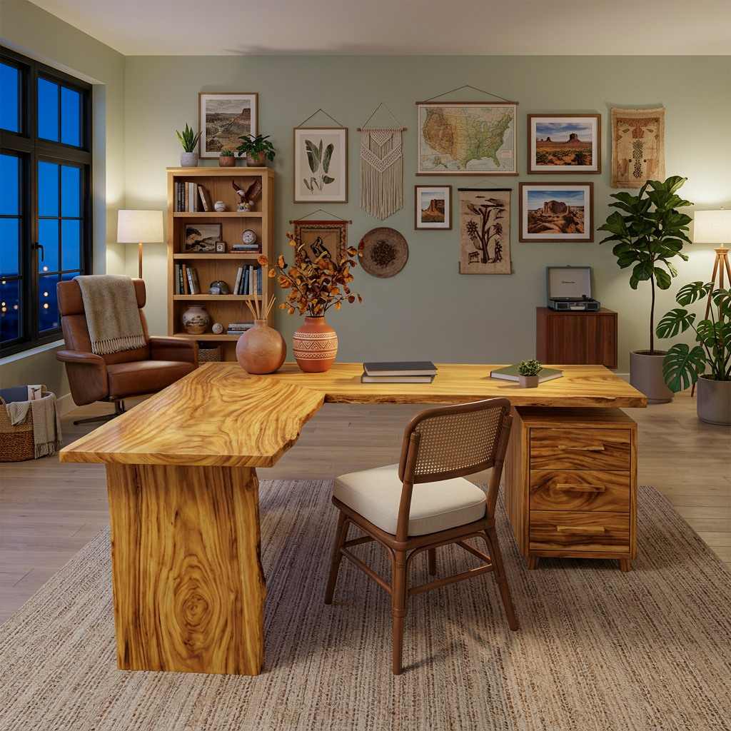 Modern L Shaped Wood Desk With Drawers For Home Office Or Vanity - Image 5