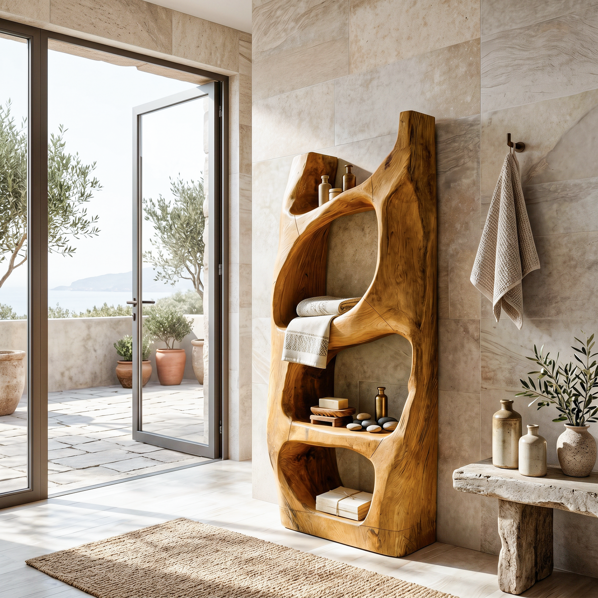 Handcrafted Sculptural Bathroom Shelf For Towels Or Spa Storage - Image 5