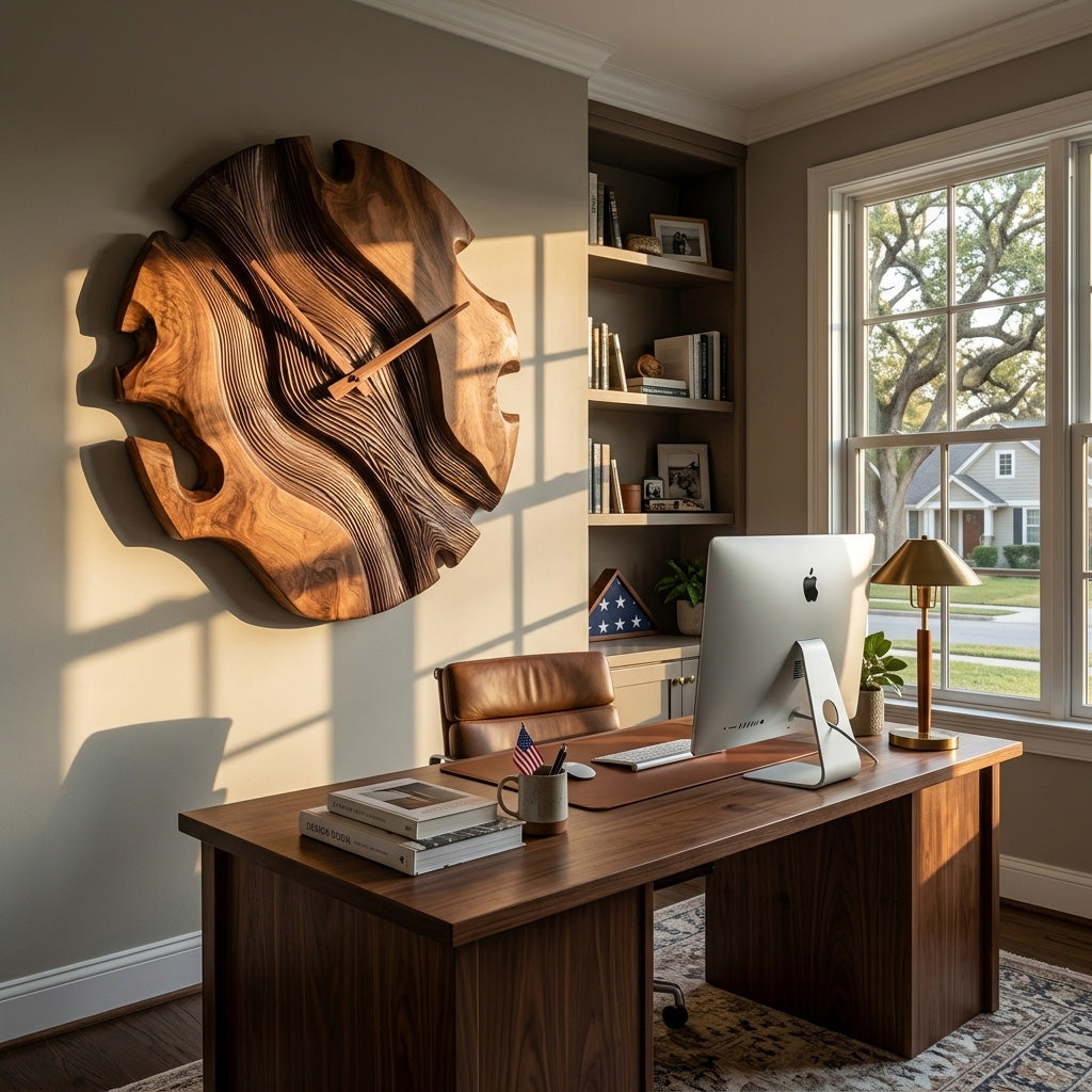 Elegant Sculptural Wooden Wall Clock For Living Room - Image 4