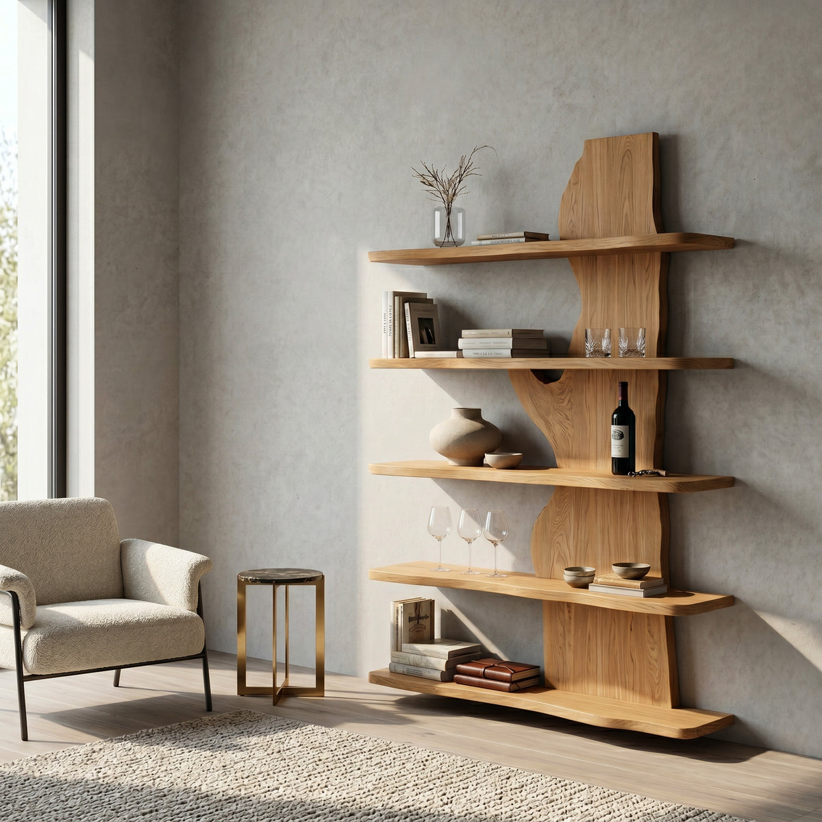 Handcrafted Natural Wood Standing Shelf For Home Storage - Image 5