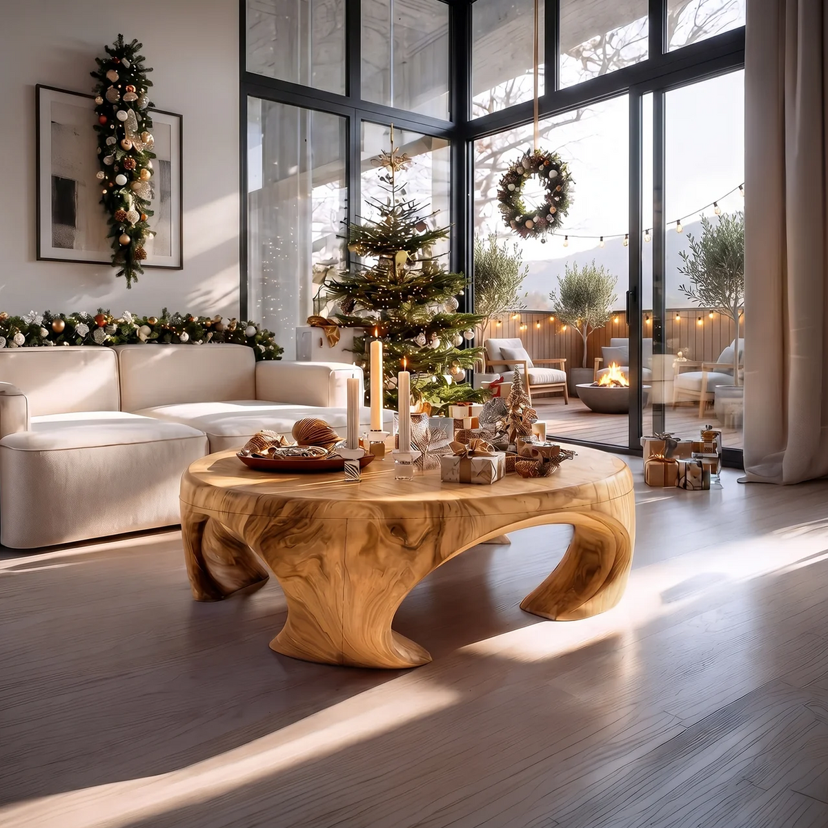 Farmhouse Wooden Coffee Table For Living Room Holiday Decoration - Image 5