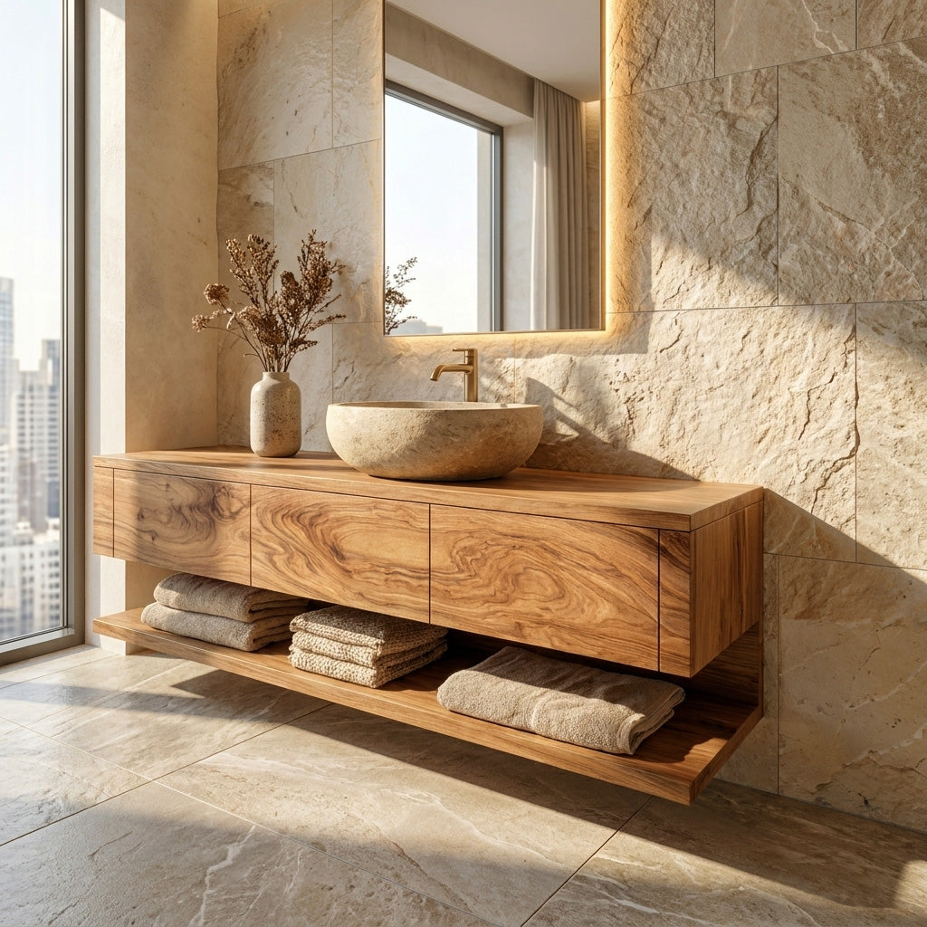 Mid Century Wooden Floating Bathroom Vanity For Bathroom - Image 5