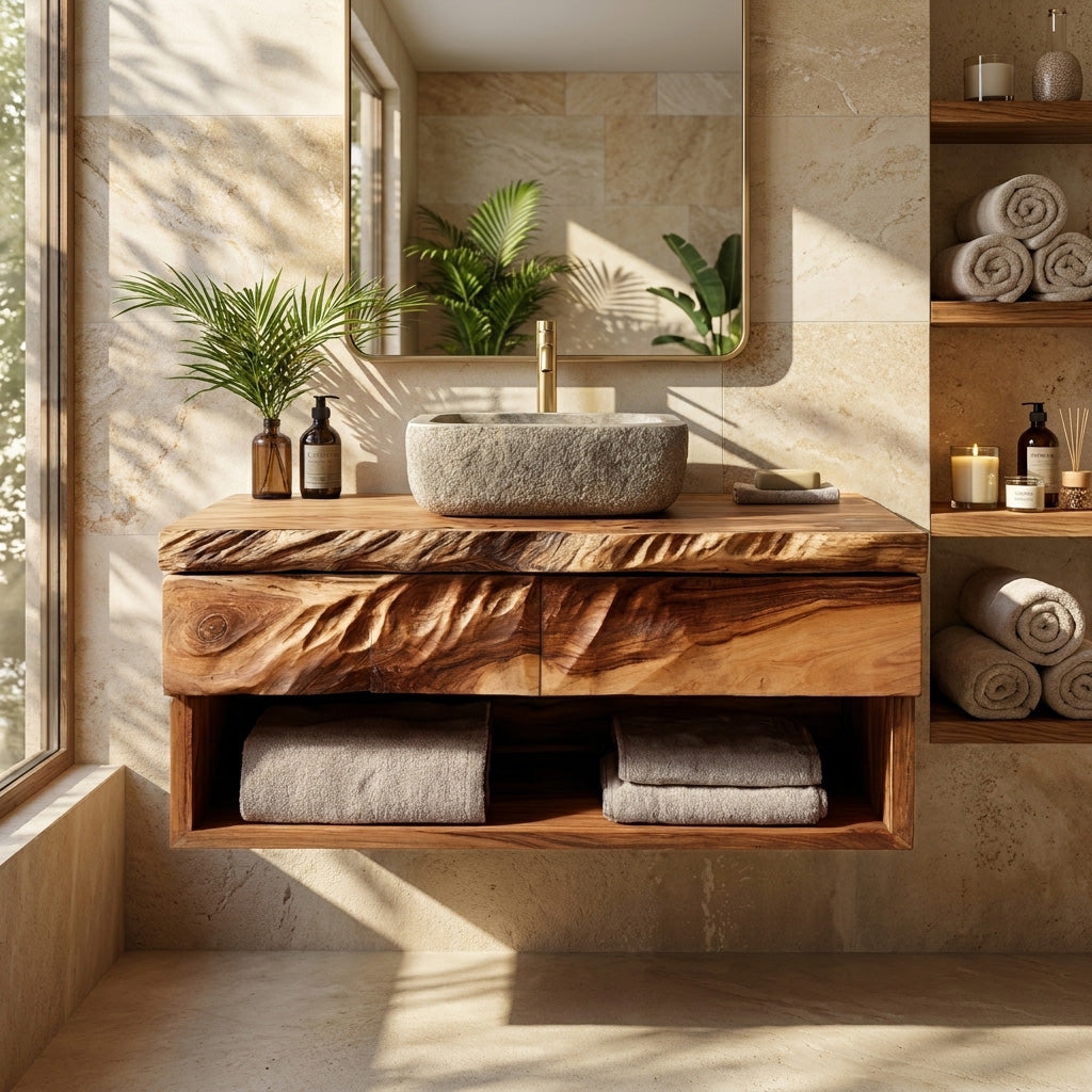 Modern Organic Floating Wooden Bathroom Vanity For Bathroom - Image 5