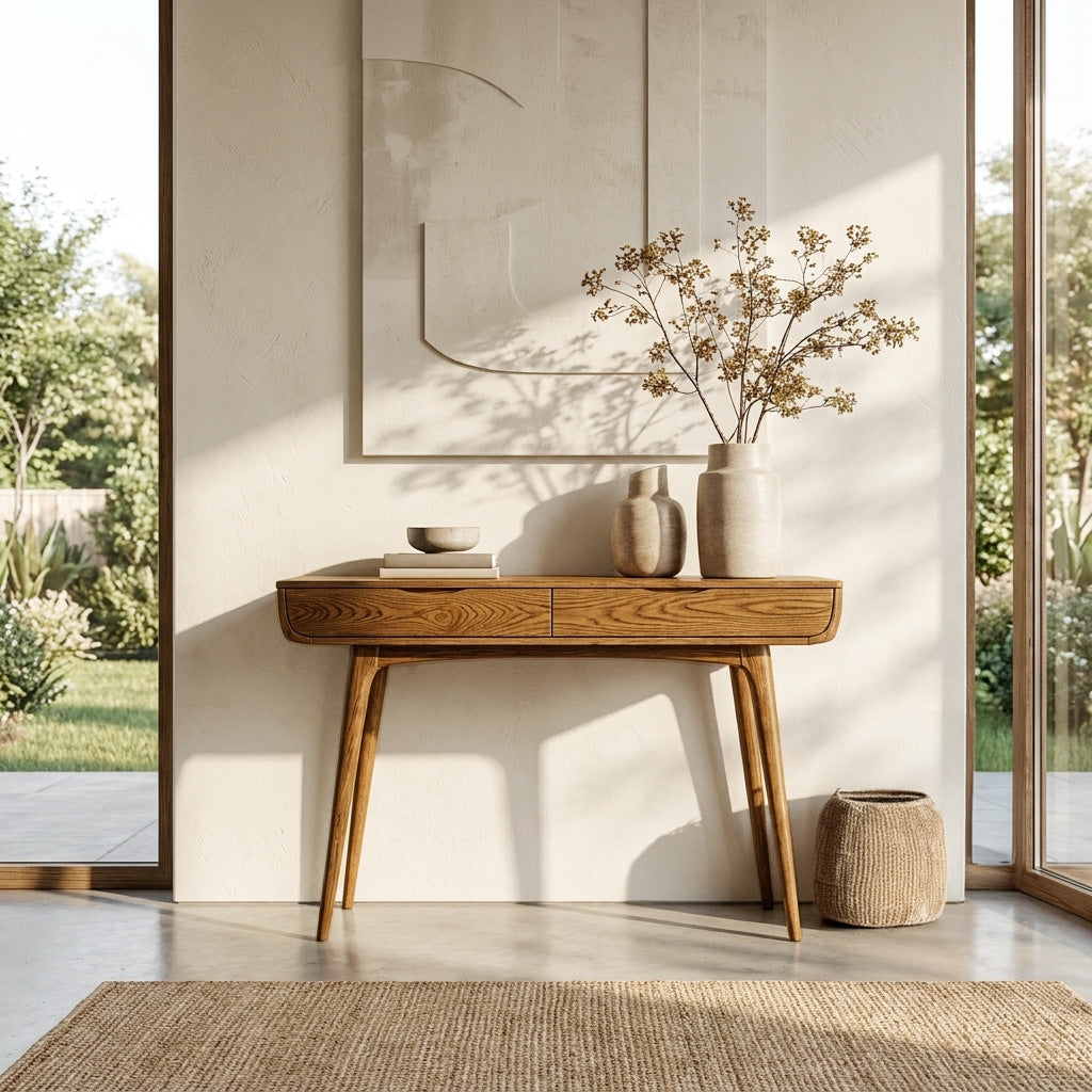 Mid Century Natural Wood Console Table For Hallway Decor - Image 5