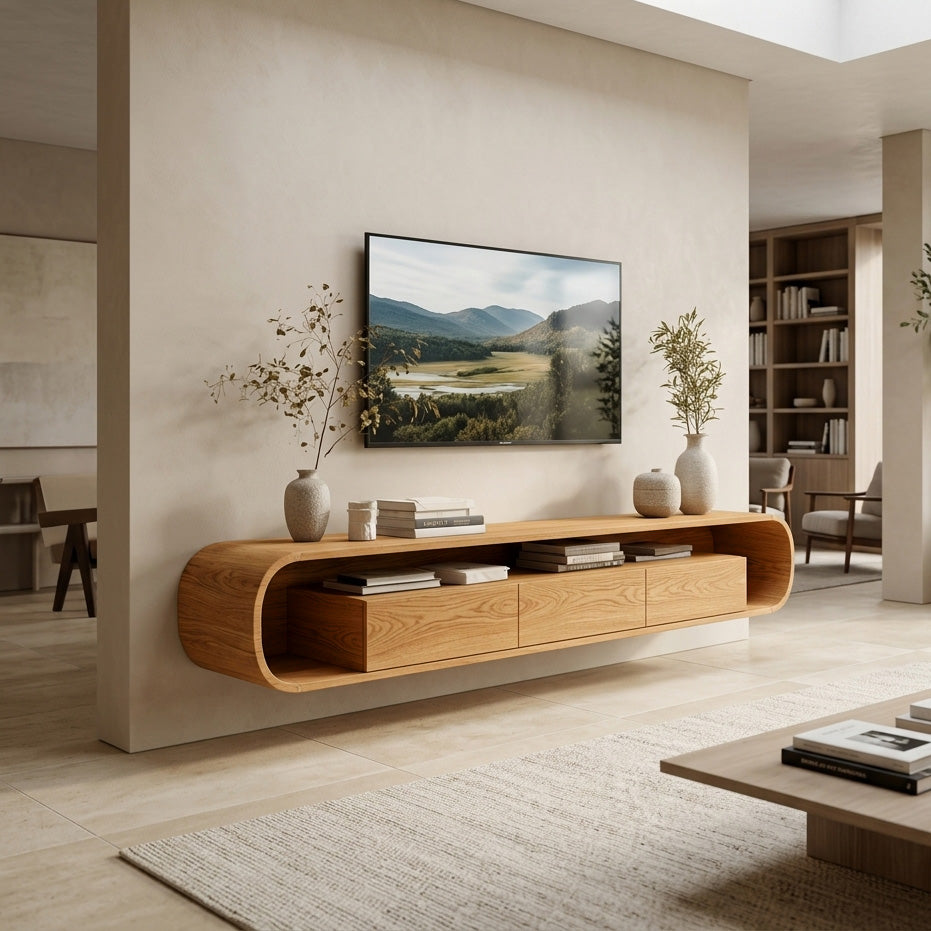 Organic Modern Floating TV Console For Living Room - Image 5