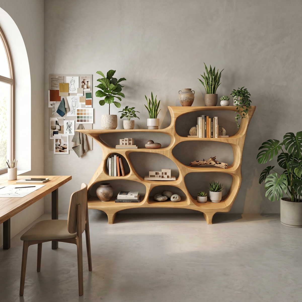 Contemporary Organic Bookshelf With Open Shelves For Living Room Or Office - Image 5