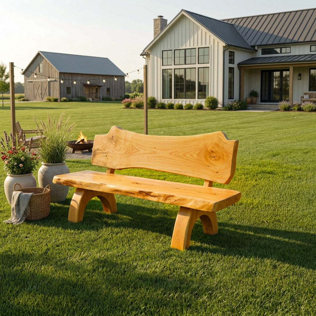 Rustic Live Edge Bench With Backrest For Patio Garden Courtyard - Image 5