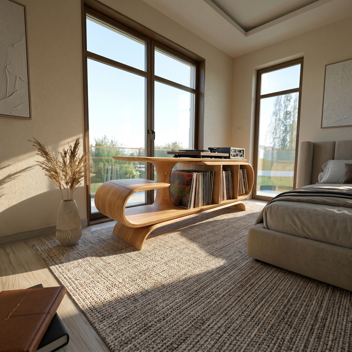 Organic Wave Vinyl Record Cabinet Modern Loft - Image 5