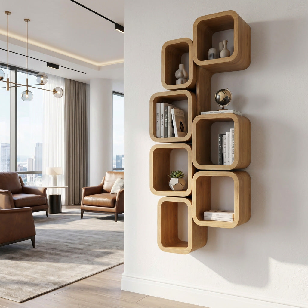 Modern Wall Mounted Bookshelf With Square Design For Living Room - Image 5