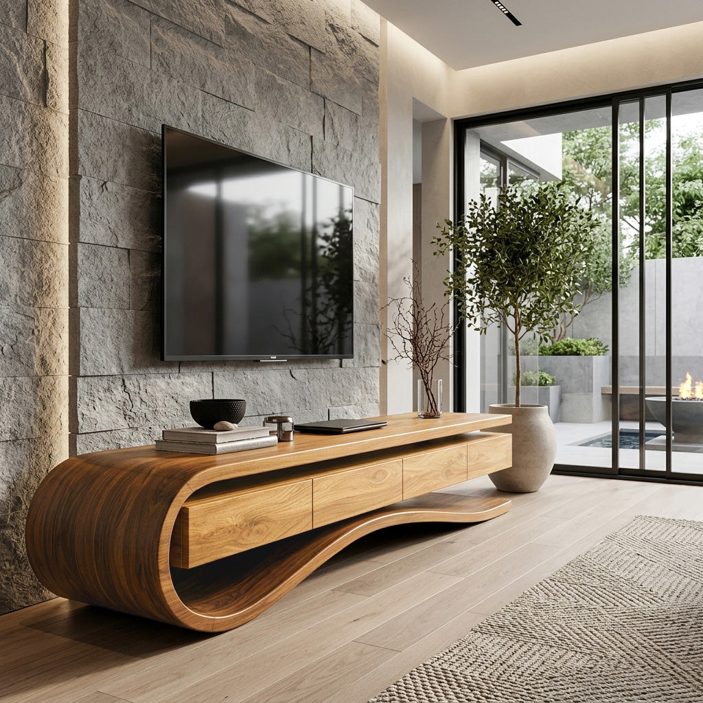 Contemporary Curved Rounded TV Console For Designer Living Room - Image 5