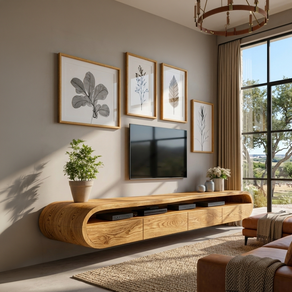 Modern Floating TV Console With Rounded Design For Living Room - Image 5