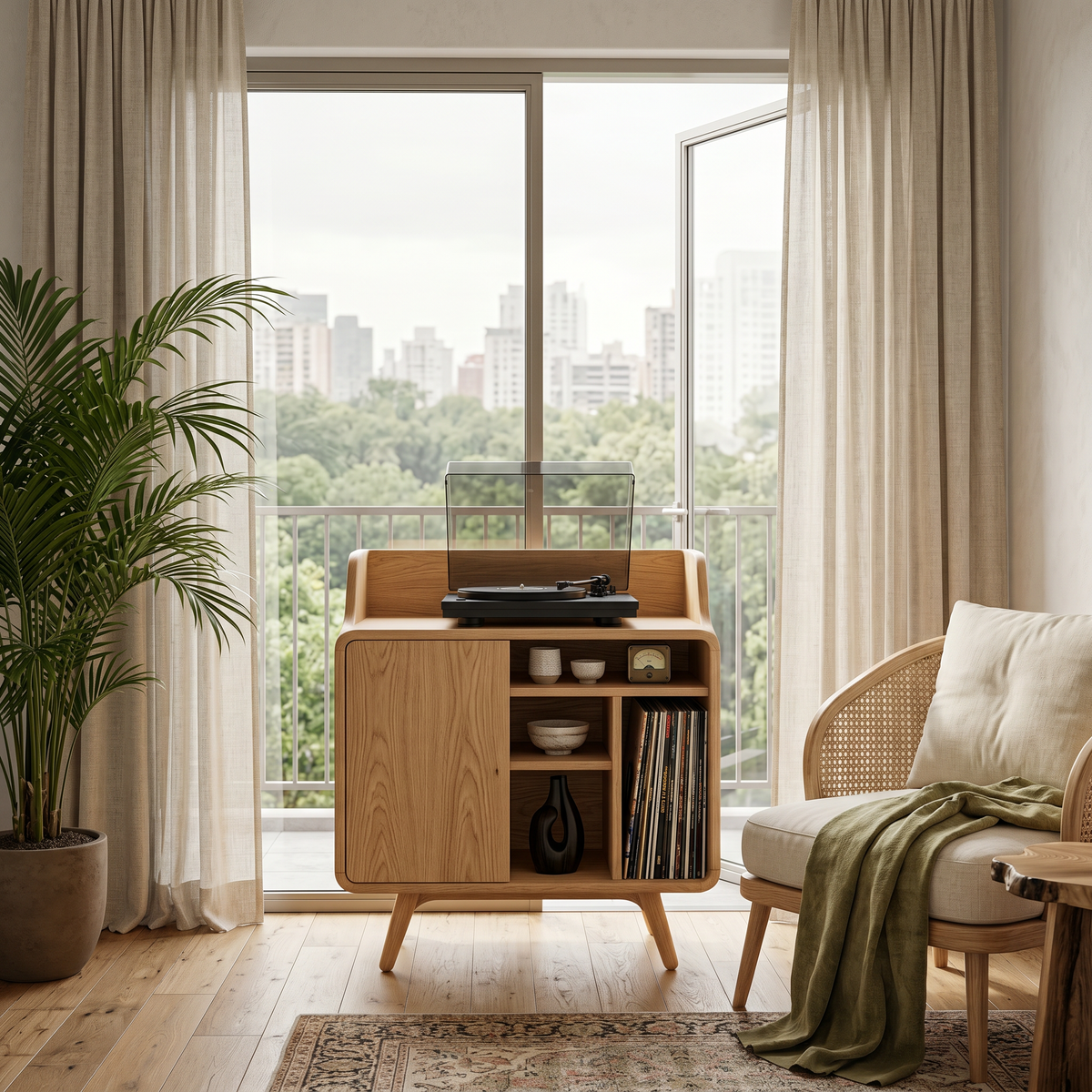 Mid Century Wooden Record Player Stand For Living Room Decor - Image 5