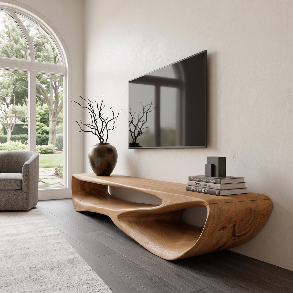 Minimal Curved TV Console For Living Room - Image 5