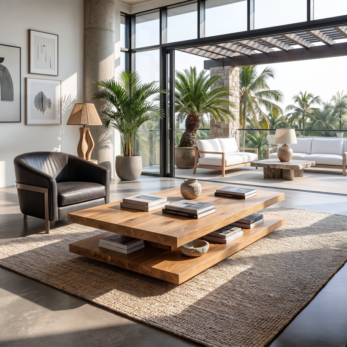 Elegant Wooden Coffee Table Two Layers For Living Room - Image 5