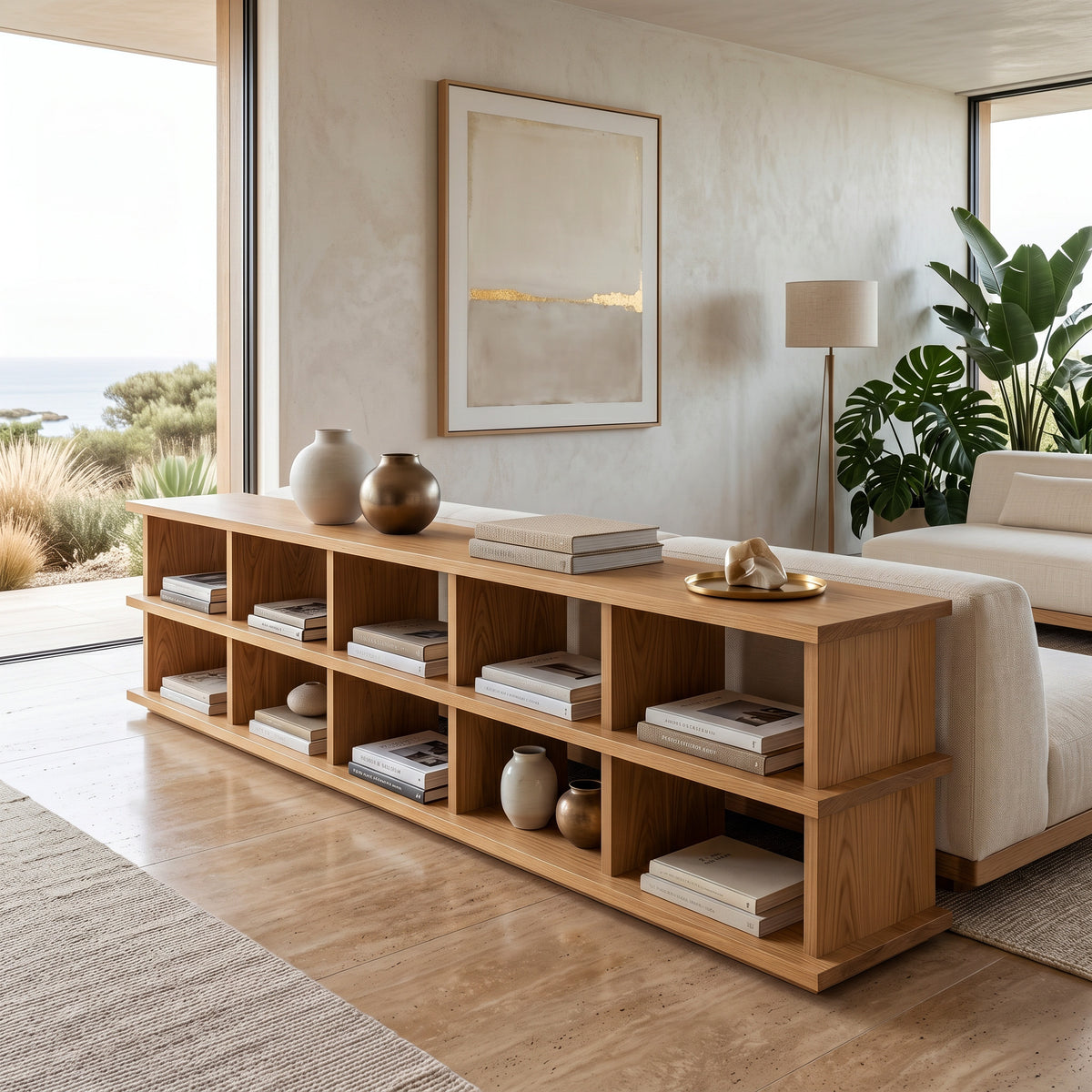 Modern Long Wooden Bookshelf For Living Room Storage - Image 5