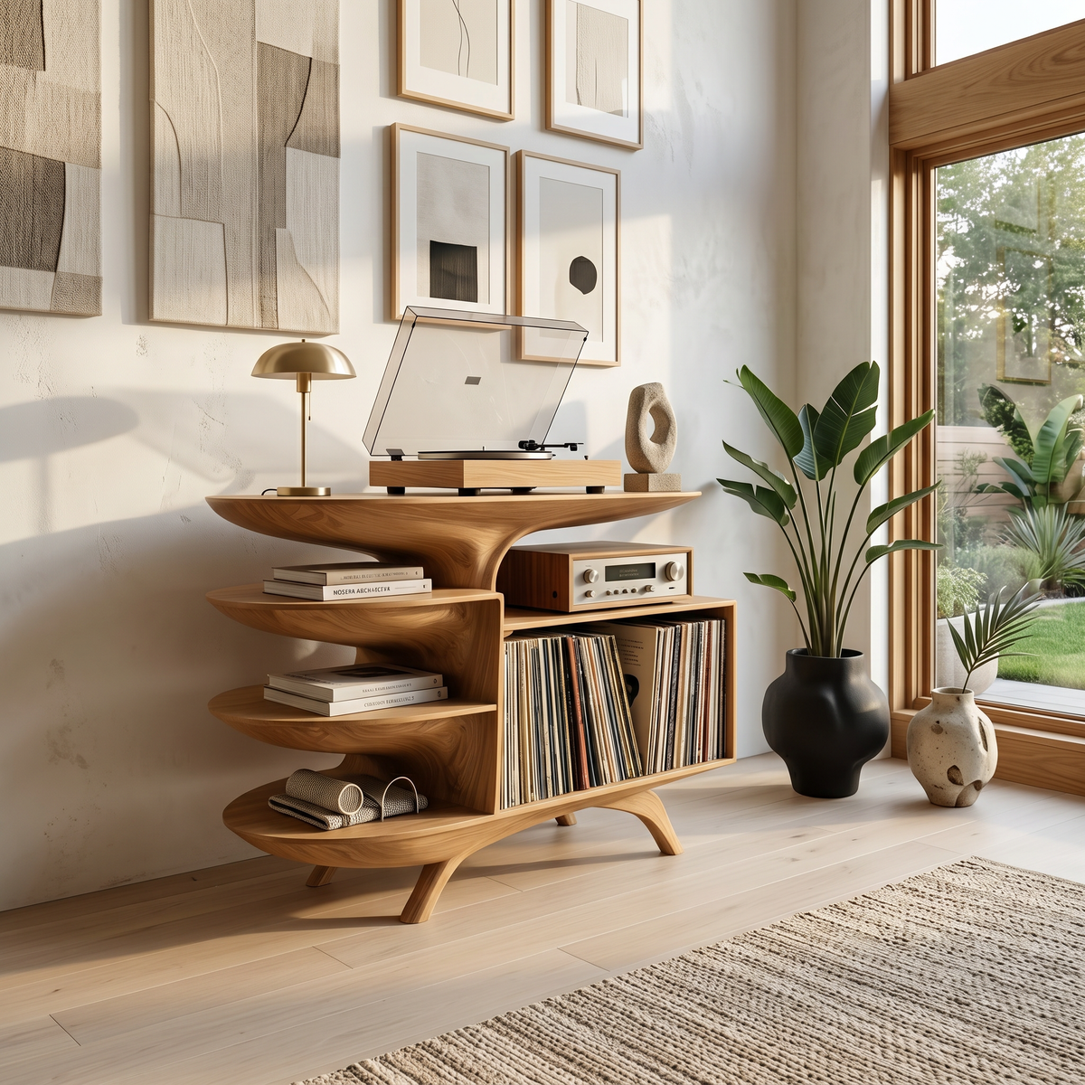 Modern Wooden Record Stand For Bedroom Interior Design Style - Image 5