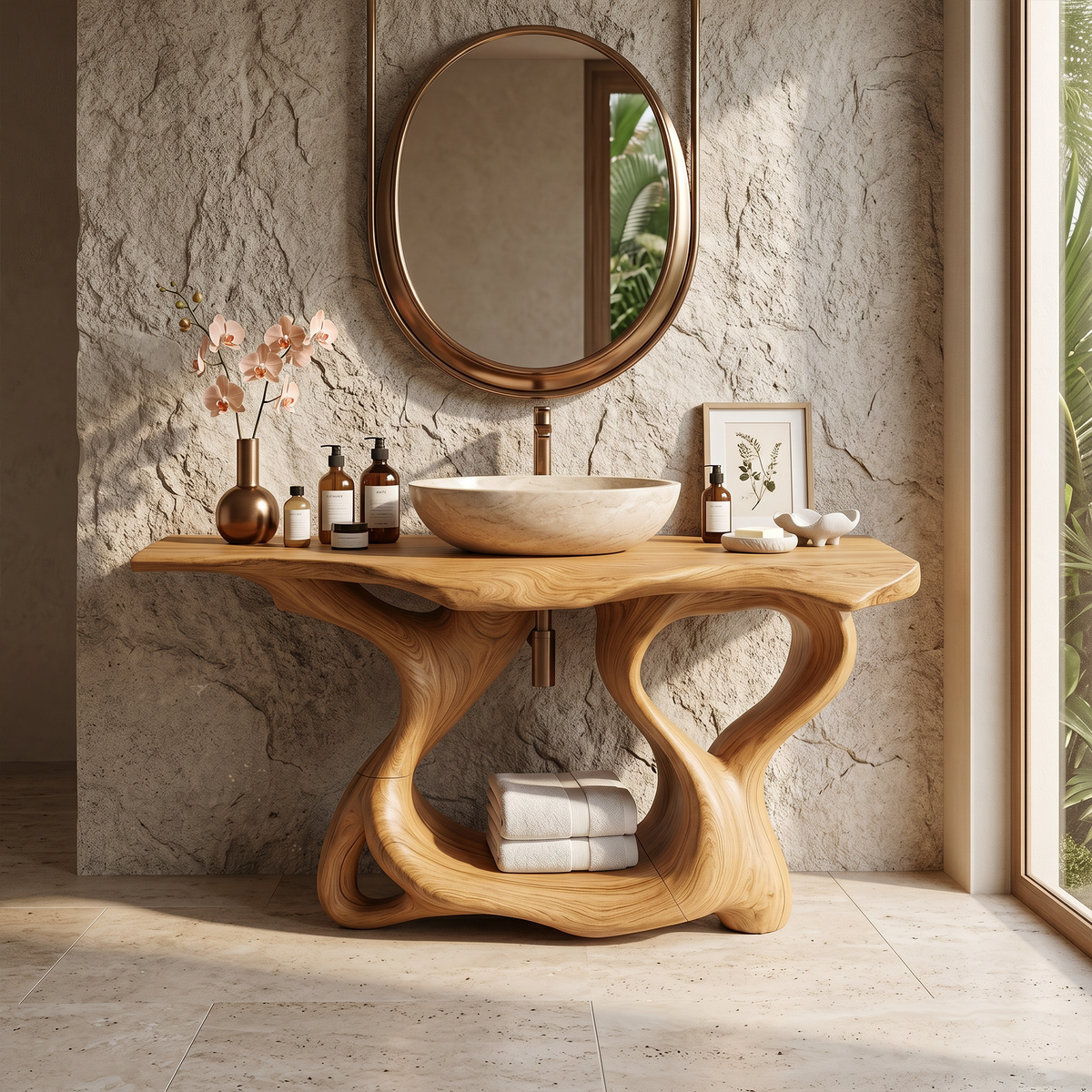 Rustic Solid Wood Vanity For Bathroom Furniture Decor - Image 5