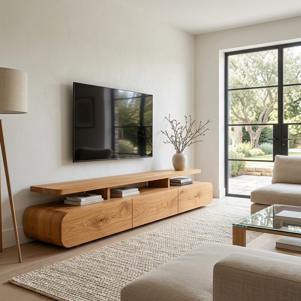 Modern Organic Natural Wood TV Stand For Living Room - Image 5