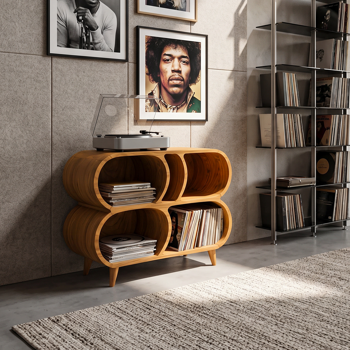 Farmhouse Wood Record Player Stand For Furniture Decor - Image 5