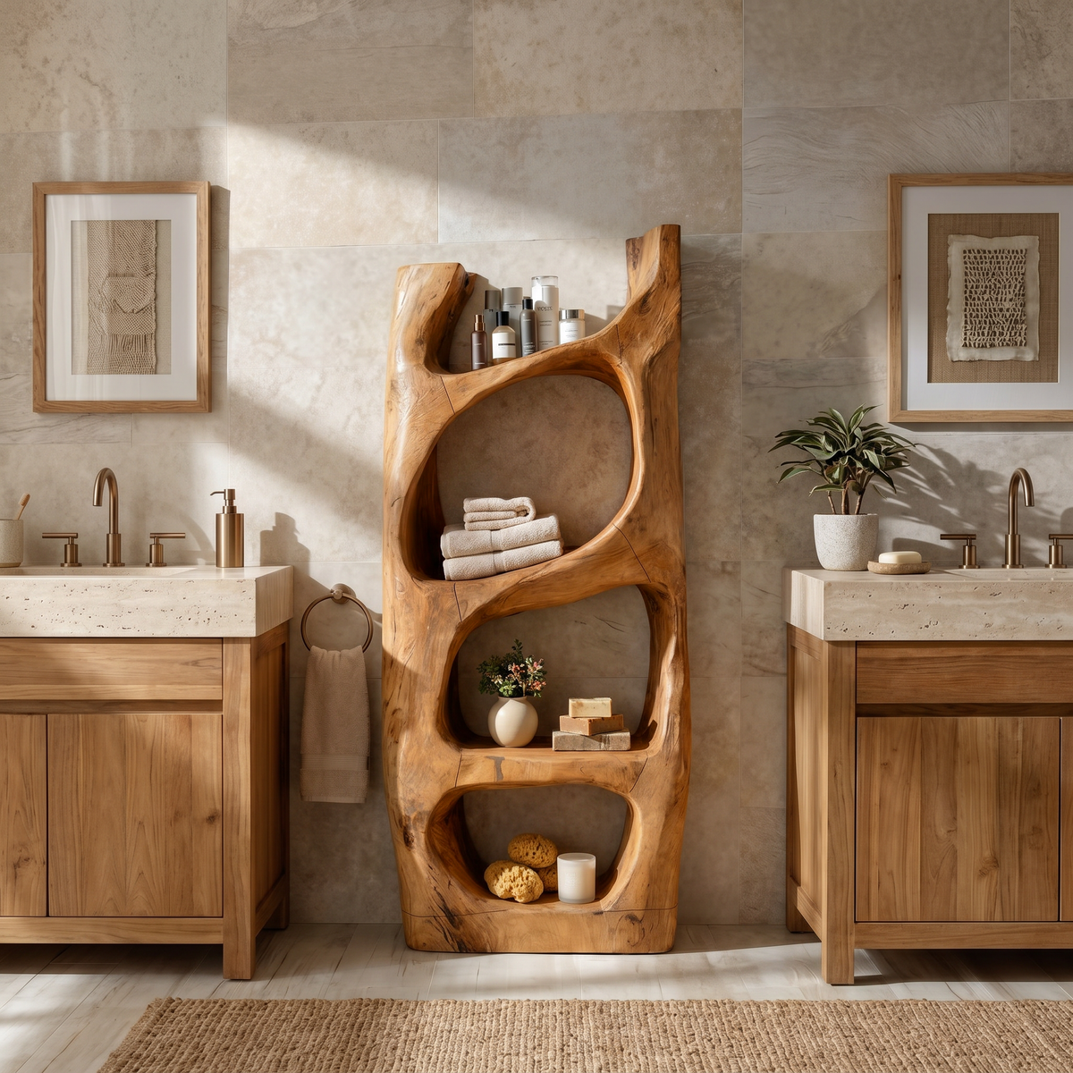 Handcrafted Sculptural Bathroom Shelf For Towels Or Spa Storage - Image 3