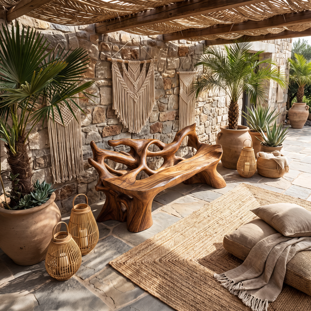 Farmhouse Wooden Bench For Weather Resistant Patio Decor - Image 2