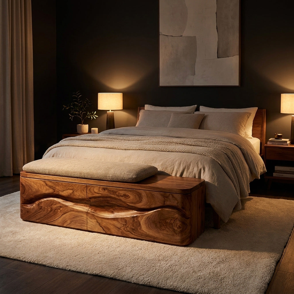 Modern Natural Wood Storage Bench For End Of Bed - Image 2