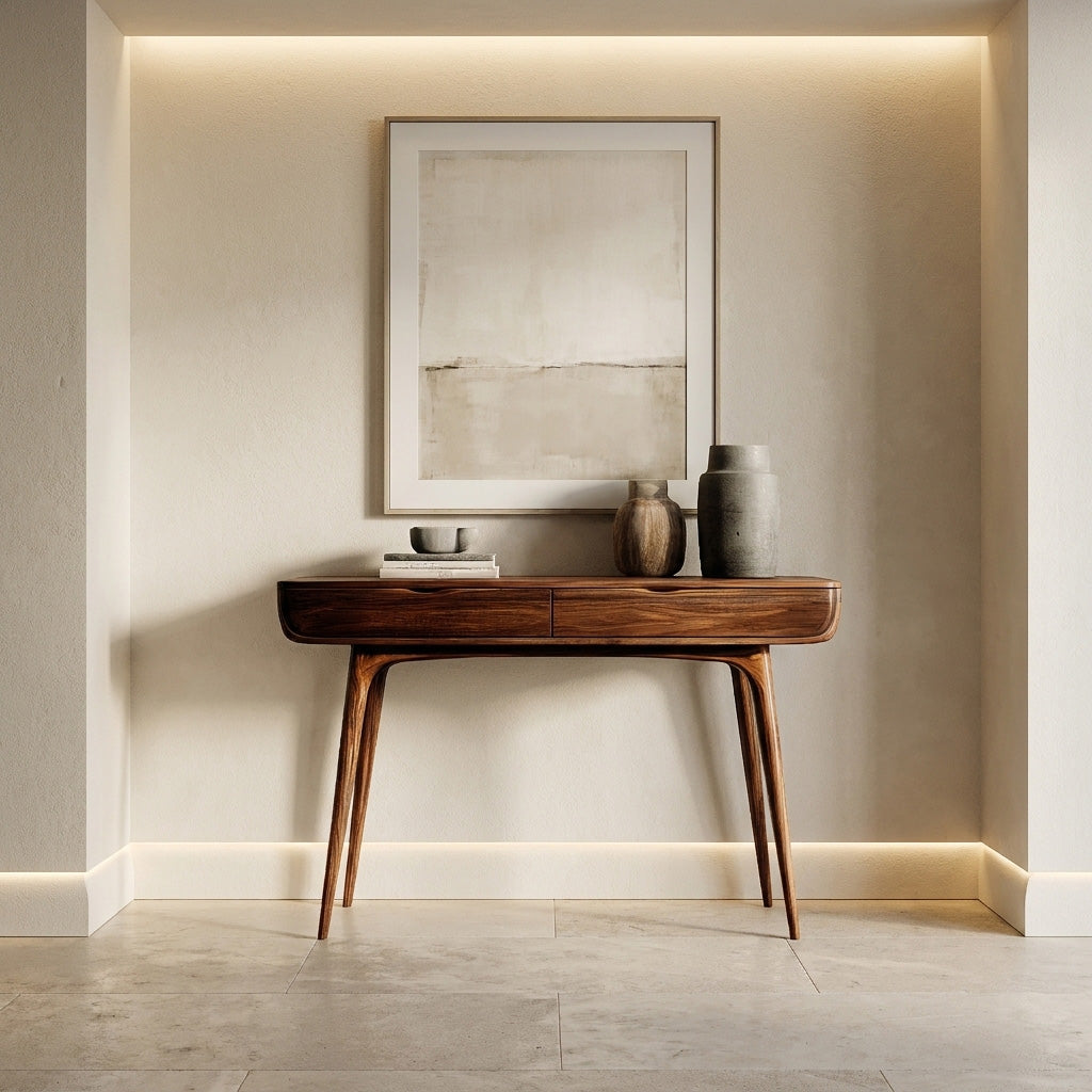 Mid Century Natural Wood Console Table For Hallway Decor - Image 2