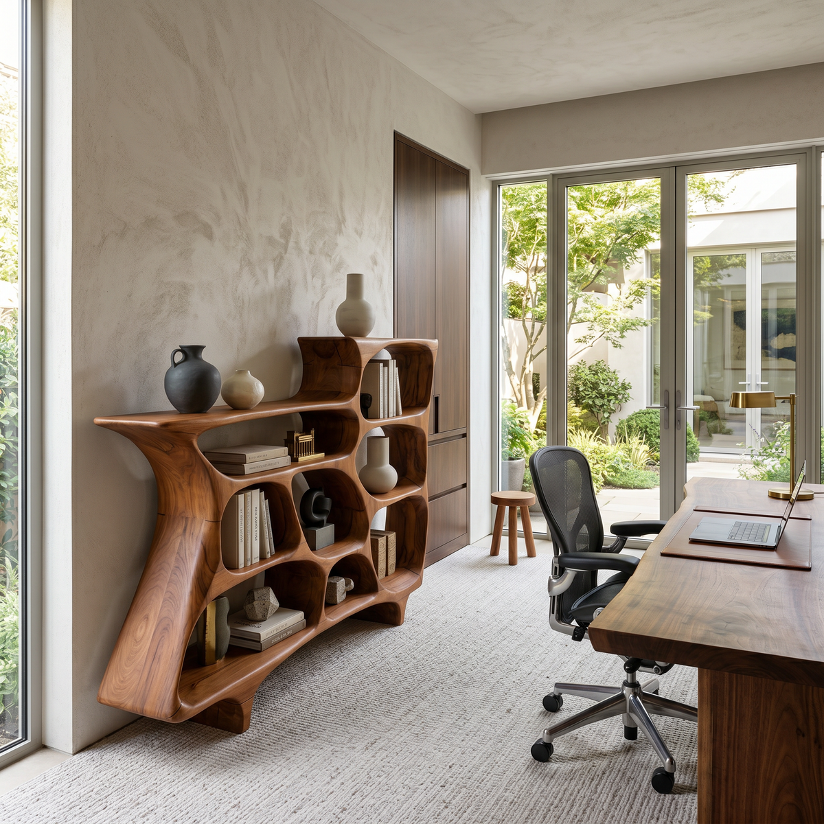 Contemporary Organic Bookshelf With Open Shelves For Living Room Or Office - Image 3