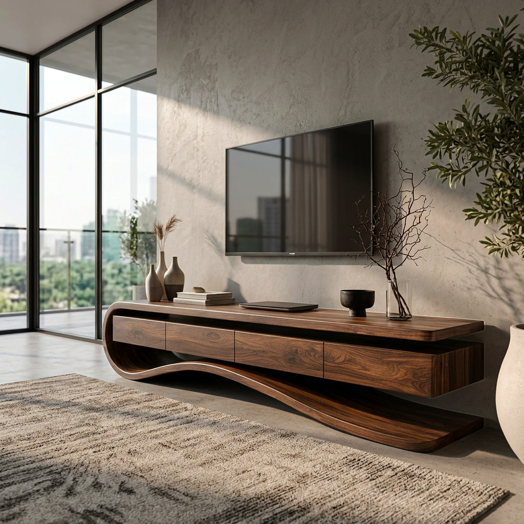 Contemporary Curved Rounded TV Console For Designer Living Room - Image 3