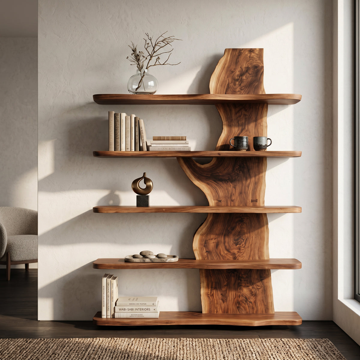 Handcrafted Natural Wood Standing Shelf For Home Storage - Image 2
