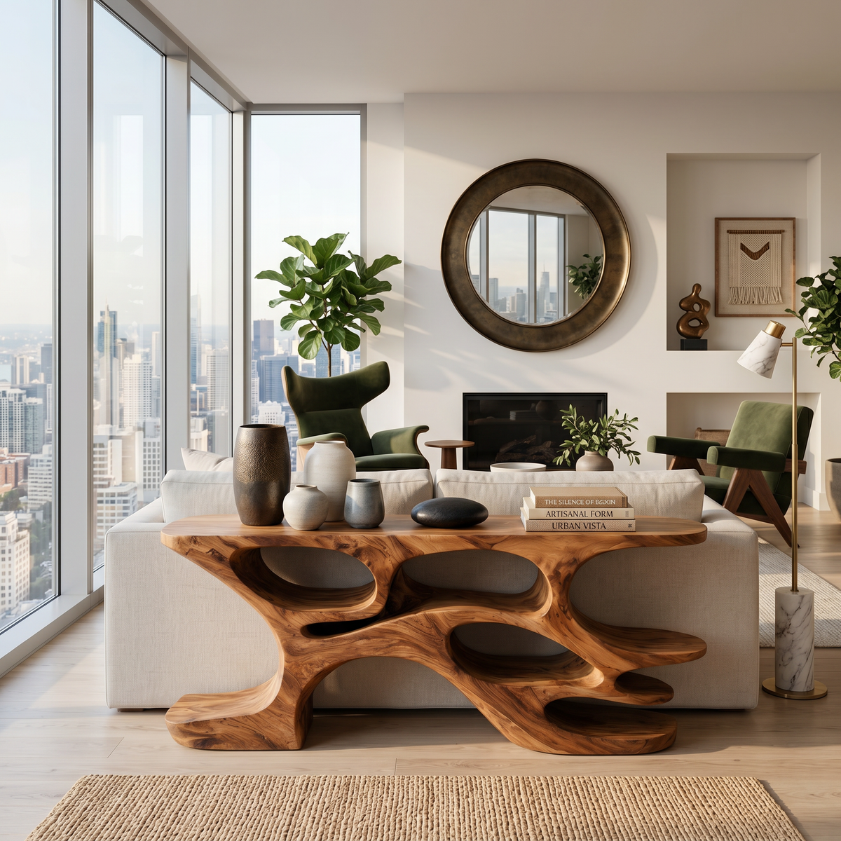 Artistic Wooden Console Table With Cutout Shelves For Home Decor - Image 3